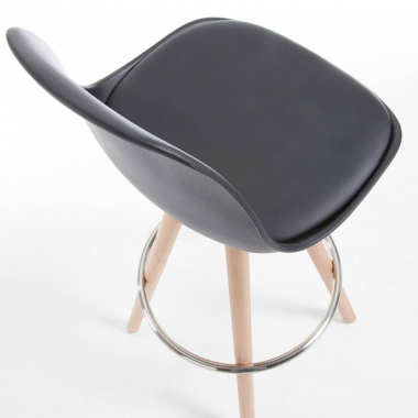 kitchen stool black stool wooden legs synthetic leather no armrests 4
