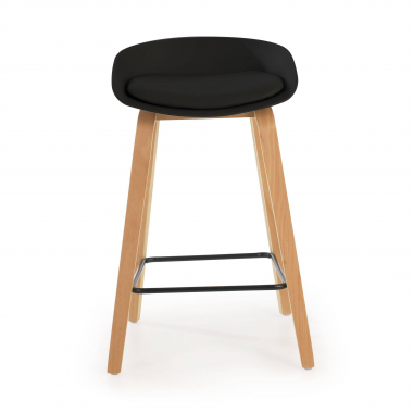 kitchen stool black stool wooden legs synthetic leather no armrests 3