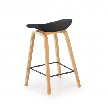 kitchen stool black stool wooden legs synthetic leather no armrests 5