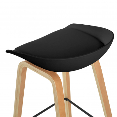 kitchen stool black stool wooden legs synthetic leather no armrests 4