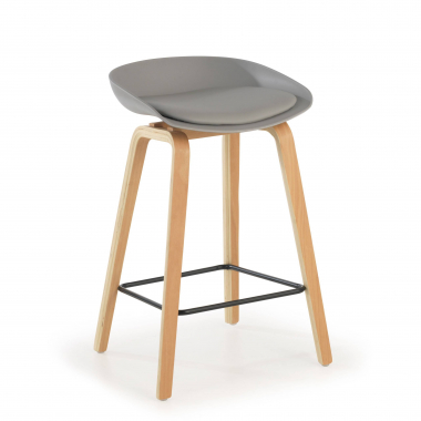 kitchen stool gray stool wooden legs synthetic leather no armrests 1