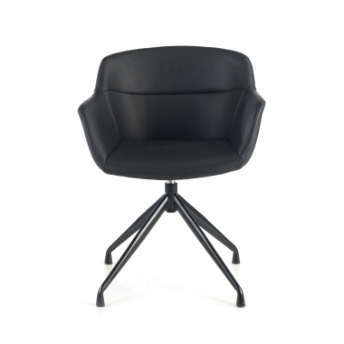 visitor chair black black pyramid base synthetic leather upholstered armrests 3