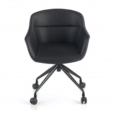 visitor chair black with casters synthetic leather upholstered armrests 3