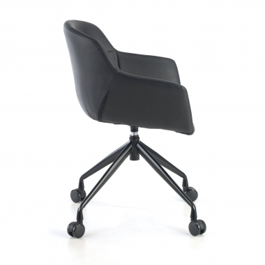 visitor chair black with casters synthetic leather upholstered armrests 6