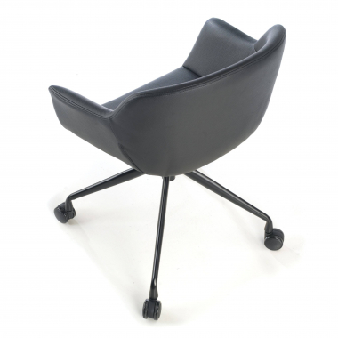 visitor chair black with casters synthetic leather upholstered armrests 4