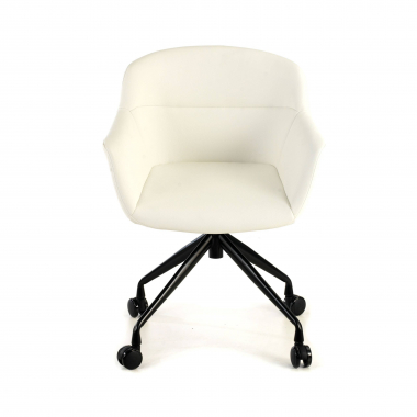 visitor chair black white with casters synthetic leather upholstered armrests 3