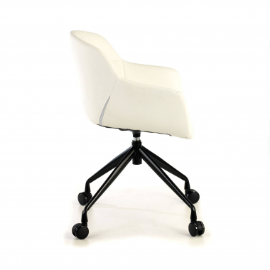 visitor chair black white with casters synthetic leather upholstered armrests 6