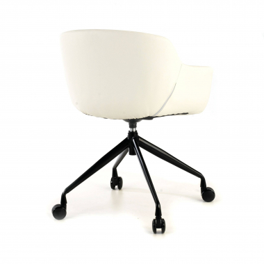 visitor chair black white with casters synthetic leather upholstered armrests 7