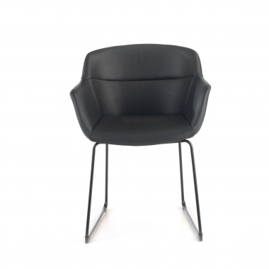visitor chair black sled base synthetic leather fixed armrests 3