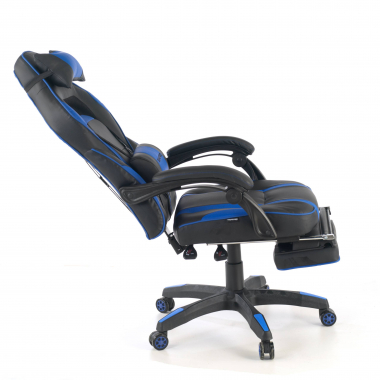 gaming chair blue logan synthetic leather movable armrests lumbar and cervical cushion headrest extendable footrest 7