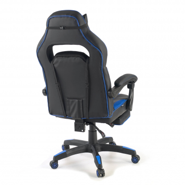 gaming chair blue logan synthetic leather movable armrests lumbar and cervical cushion headrest extendable footrest 6