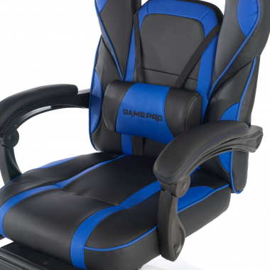 gaming chair blue logan synthetic leather movable armrests lumbar and cervical cushion headrest extendable footrest 9