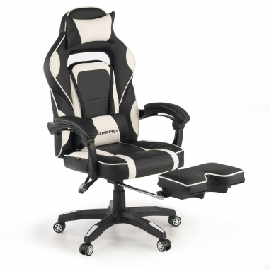 gaming chair white logan synthetic leather movable armrests lumbar and cervical cushion headrest extendable footrest 5