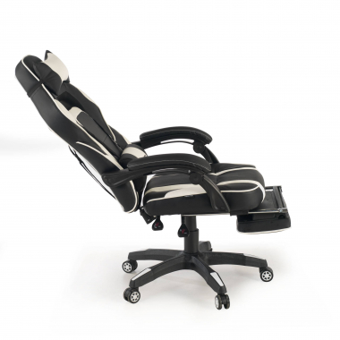 gaming chair white logan synthetic leather movable armrests lumbar and cervical cushion headrest extendable footrest 6