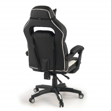 gaming chair white logan synthetic leather movable armrests lumbar and cervical cushion headrest extendable footrest 7