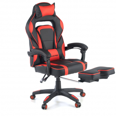 gaming chair red logan synthetic leather movable armrests lumbar and cervical cushion headrest extendable footrest 6