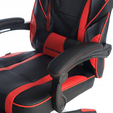 gaming chair red logan synthetic leather movable armrests lumbar and cervical cushion headrest extendable footrest 9