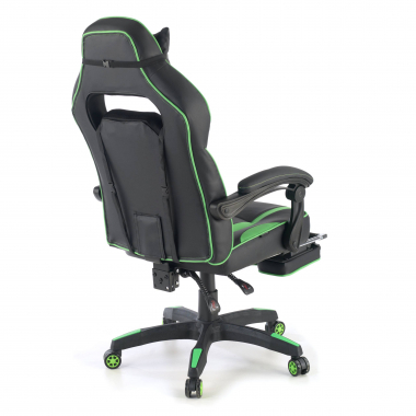 gaming chair green logan synthetic leather movable armrests lumbar and cervical cushion headrest extendable footrest 8