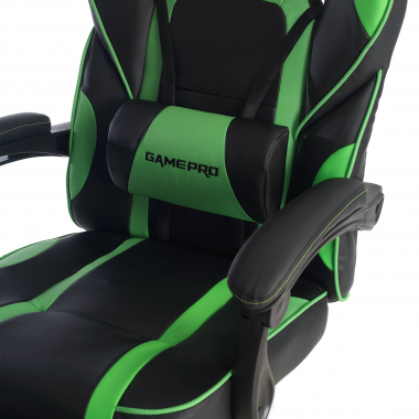 gaming chair green logan synthetic leather movable armrests lumbar and cervical cushion headrest extendable footrest 9