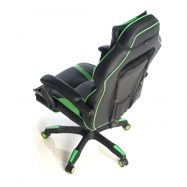 gaming chair green logan synthetic leather movable armrests lumbar and cervical cushion headrest extendable footrest 7