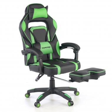 gaming chair green logan synthetic leather movable armrests lumbar and cervical cushion headrest extendable footrest 5