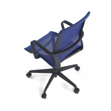 designer office chair blue white frame mesh fixed armrests 6