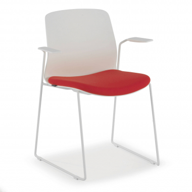 visitor chair white red armchair fabric fixed armrests 1