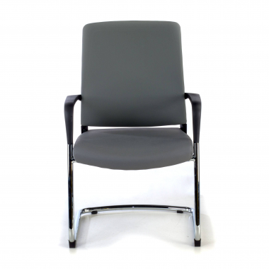 visitor chair gray faux leather synthetic leather fixed armrests 3