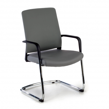 visitor chair gray faux leather synthetic leather fixed armrests 1
