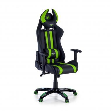 gaming chair green spider synthetic leather movable armrests lumbar and cervical cushion headrest 1