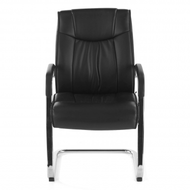 visitor chair black sled base natural leather natural skin upholstered armrests 3