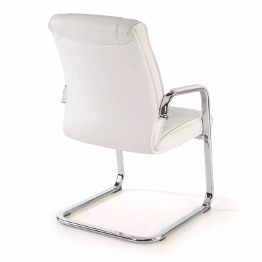visitor chair white sled base natural leather natural skin upholstered armrests 4