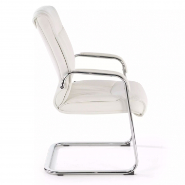 visitor chair white sled base natural leather natural skin upholstered armrests 6