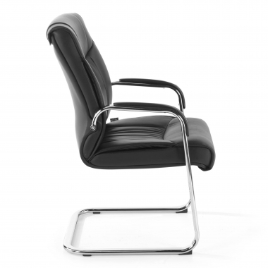 visitor chair black sled base faux leather synthetic leather upholstered armrests 4