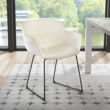 visitor chair white sled base synthetic leather fixed armrests 2