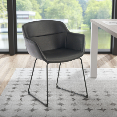 visitor chair black sled base synthetic leather fixed armrests 2