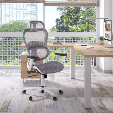 ergonomic chair white grey white frame mesh 3d adjustable armrests double lumbar support headrest 2
