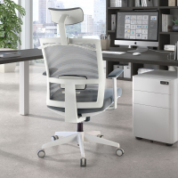 Akira white ergonomic office chair with headrest
