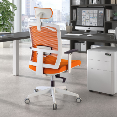 ergonomic chair white orange white frame headrest mesh 1d adjustable armrests lumbar support headrest 2