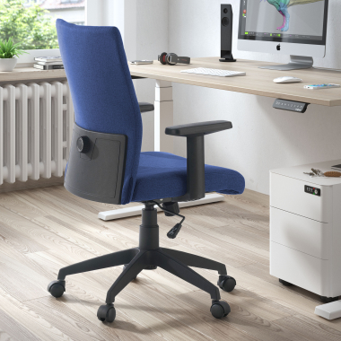 swivel chair blue kobe fabric fixed armrests lumbar support 2