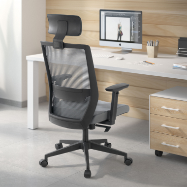 swivel chair gray with headrest mesh movable armrests lumbar support headrest 2