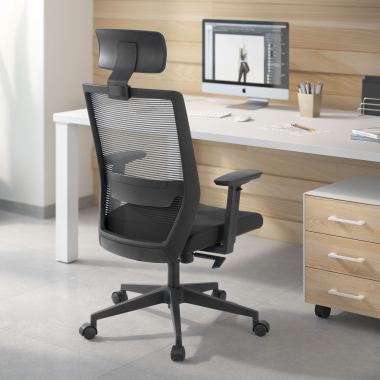 swivel chair black with headrest mesh movable armrests lumbar support headrest 2