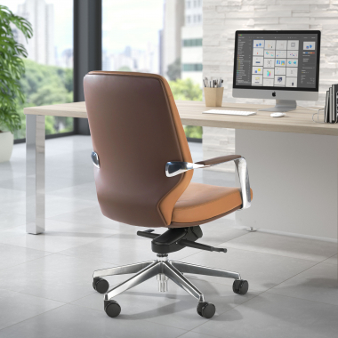 office chair brown low back bicolor synthetic leather upholstered armrests 2