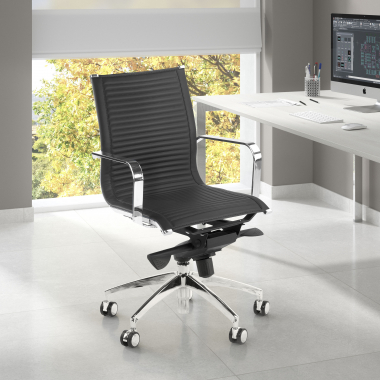 office chair black chromed frame faux leather synthetic leather fixed armrests 2