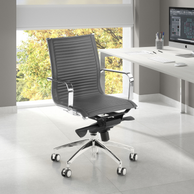office chair gray chromed frame faux leather synthetic leather fixed armrests 2