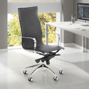 office chair black chromed frame faux leather synthetic leather fixed armrests 2