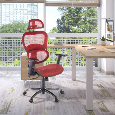 ergonomic chair red black frame mesh 3d adjustable armrests double lumbar support headrest 2