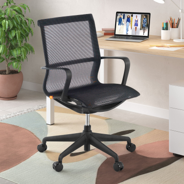 designer office chair black white frame mesh fixed armrests 2