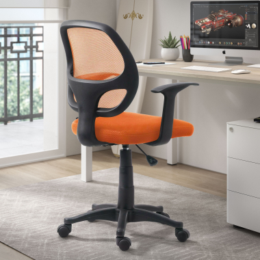 cheap office chair orange one mesh fixed armrests 2