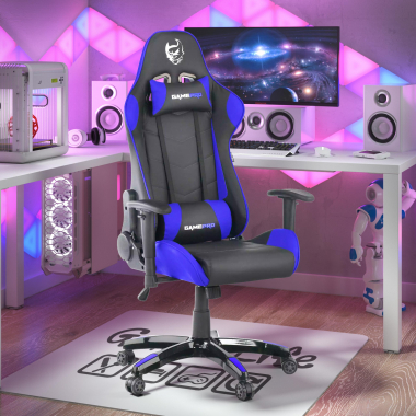 gaming chair blue game pro synthetic leather movable armrests lumbar and cervical cushion headrest 2